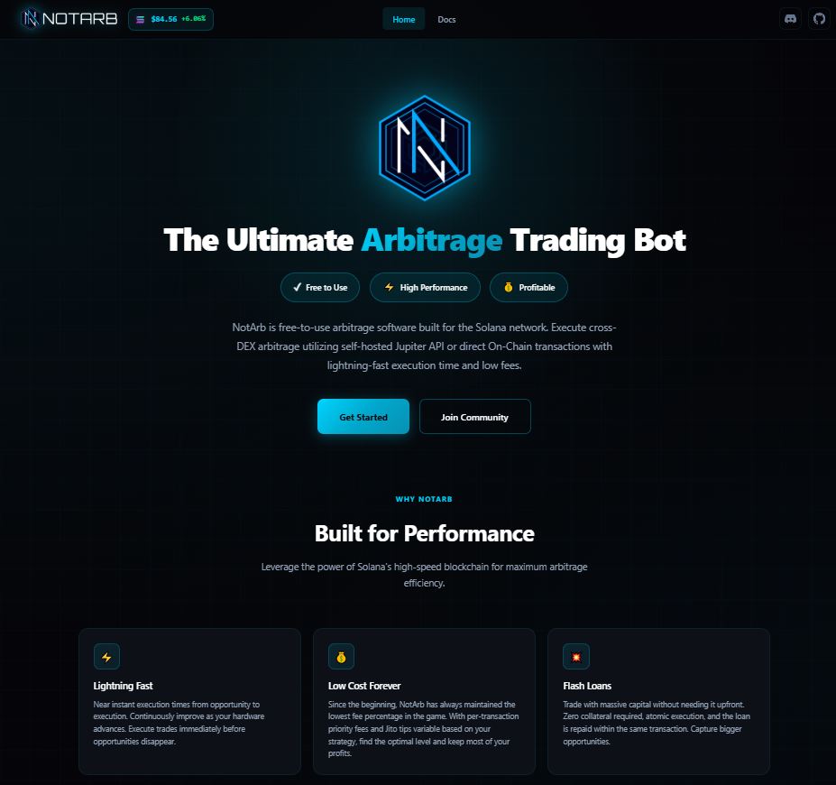 NotArb - The most advanced Solana arbitrage bot, website and data dashboards